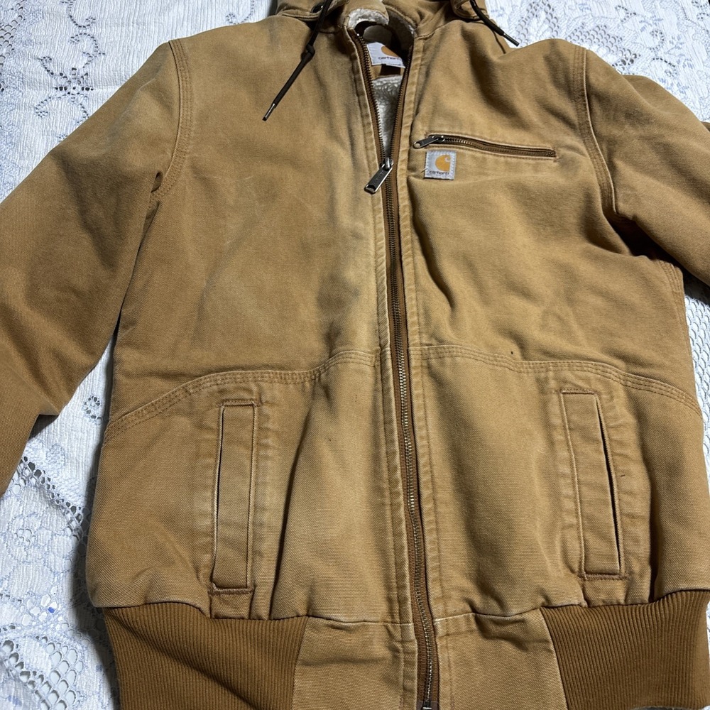 Carhartt Weathered Wildwood Jacket Tan Women's Size Medium Sherpa Lined Hooded - Picture 5 of 16